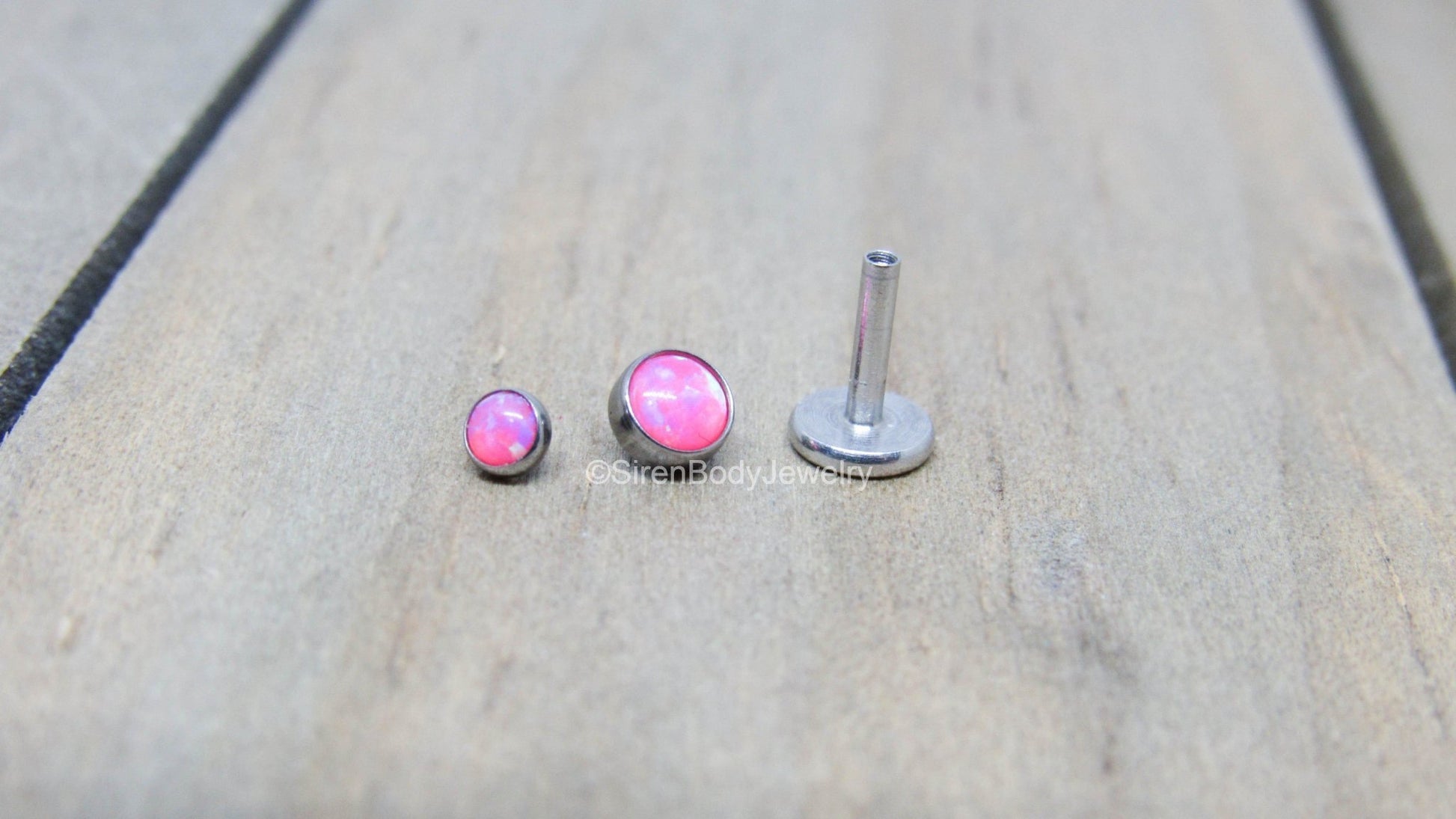 Pink opal flat back earring 16g pick your length conch earlobe lip helix piercing stud earring hypoallergenic titanium internally threaded - SirenBodyJewelry