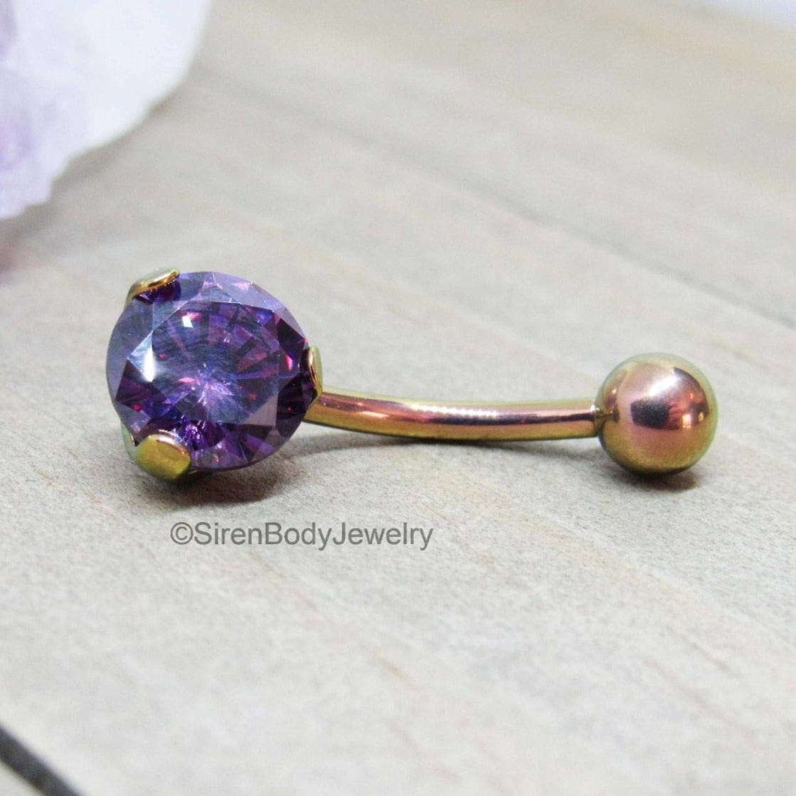14k Yellow Gold Solid CZ Flower Belly Ring