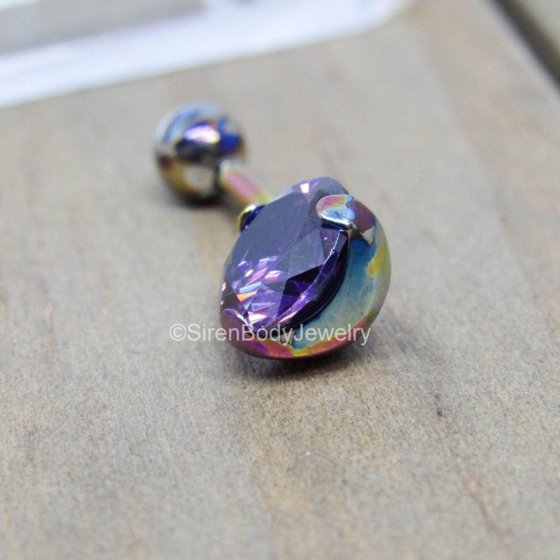 14g purple gemstone titanium belly button piercing ring