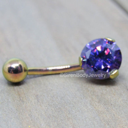 14g purple titanium gemstone belly button piercing ring