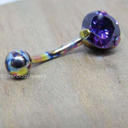 14g titanium purple gemstone navel piercing ring barbell