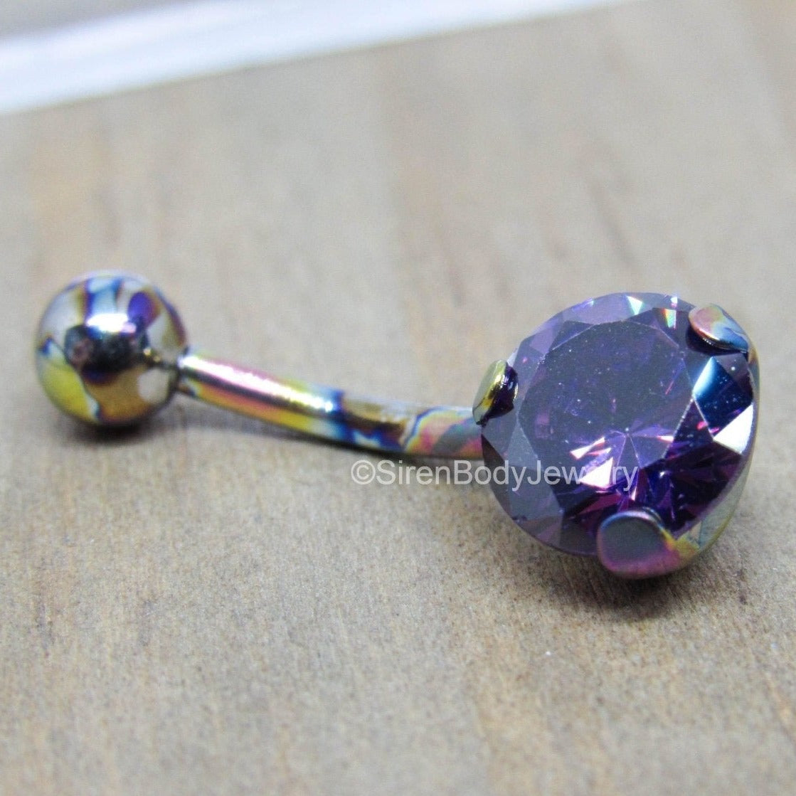 14g purple gem titanium belly button ring 7/16"