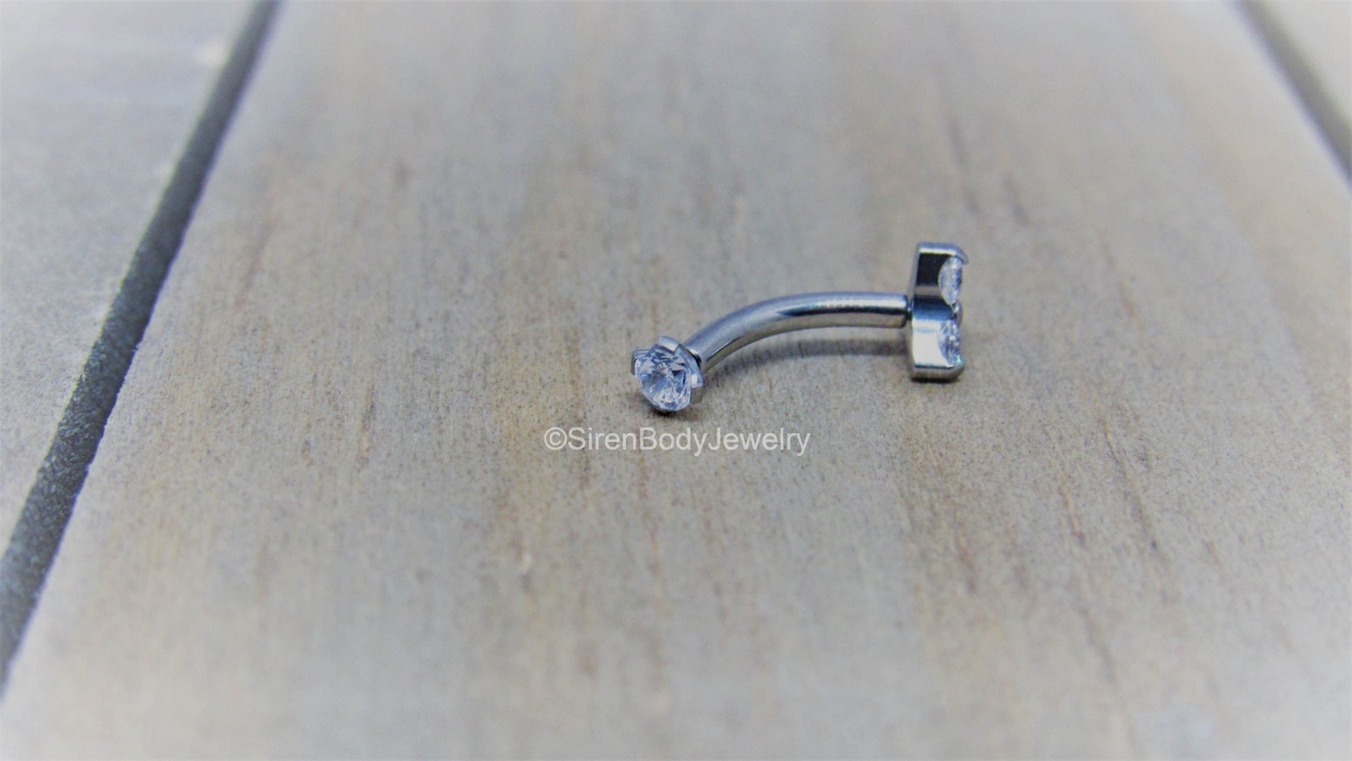 Rook piercing cluster curved barbell 16g vertical labret bar internally threaded titanium - SirenBodyJewelry