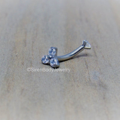 Rook piercing cluster curved barbell 16g vertical labret bar internally threaded titanium - SirenBodyJewelry