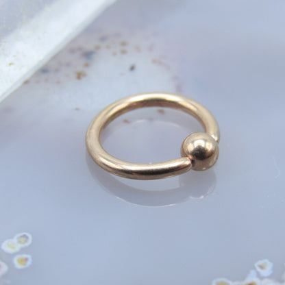 Rose gold fixed bead ring 16g 5/16" diameter ear helix earlobe cartilage piercing body jewelry hoop 3mm bead - Siren Body Jewelry