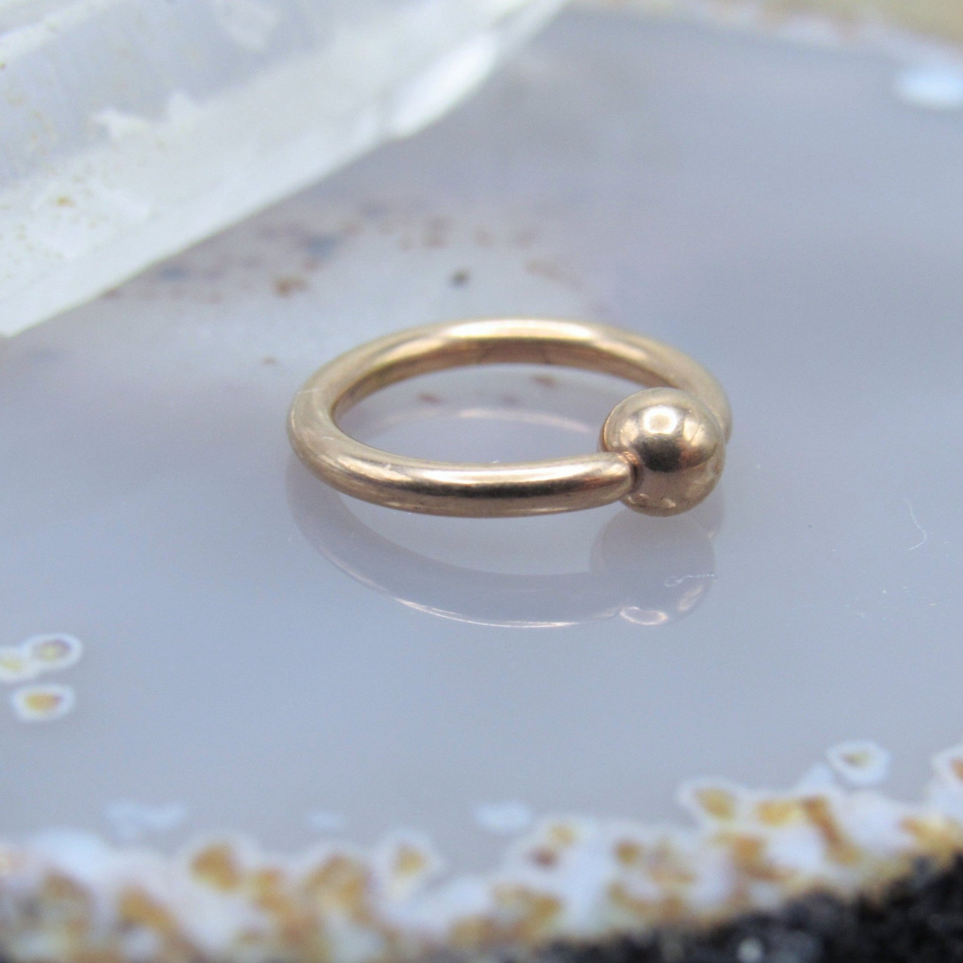 Rose gold fixed bead ring 16g 5/16" diameter ear helix earlobe cartilage piercing body jewelry hoop 3mm bead - Siren Body Jewelry