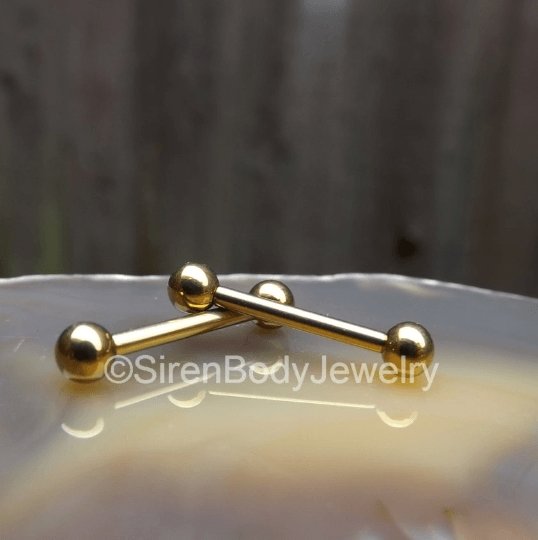 14 Gauge 9/16 Aurora CZ Gem Rose Gold Tone Barbell Nipple Ring Set