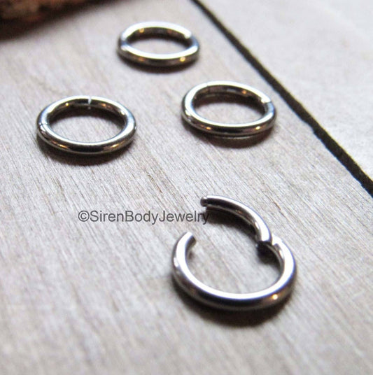 Septum piercing hinged segment ring tiny tragus hoop silver 16g 1/4" 6mm diameter easy insert helix piercing ring ear hoops - SirenBodyJewelry