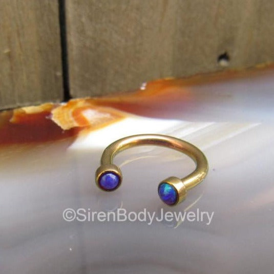Septum piercing ring opal 16g daith hoop ring ear rings purple opals rose gold anodized titanium hypoallergenic helix earring 1 curved bar - SirenBodyJewelry