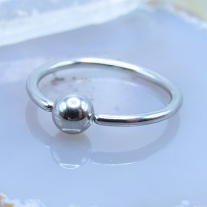 Silver nipple piercing hoop 14g 5/8" diameter annealed fixed bead ring 5mm dimple bead - Siren Body Jewelry