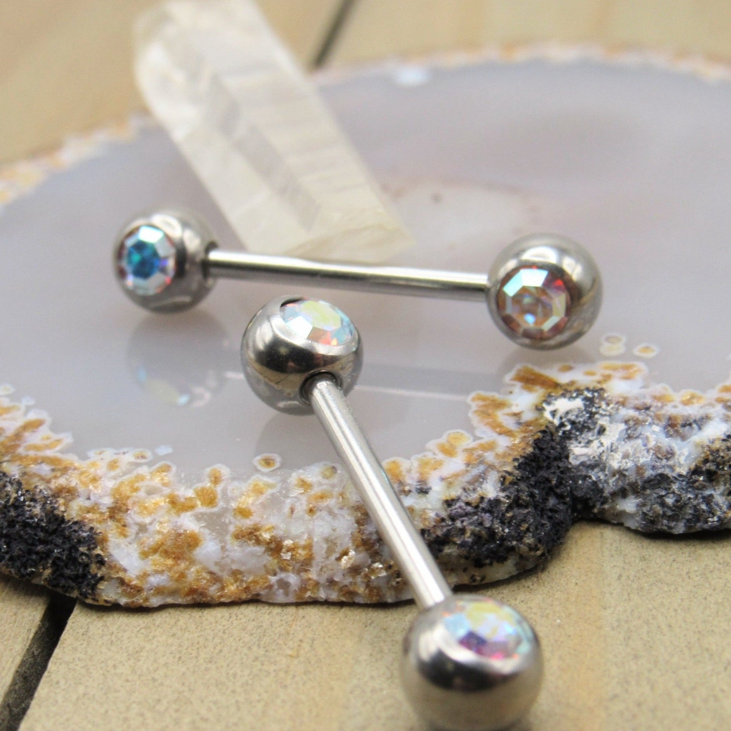 Gemstone nipple piercing jewelry set 14g round CZ forward facing prong –  Siren Body Jewelry