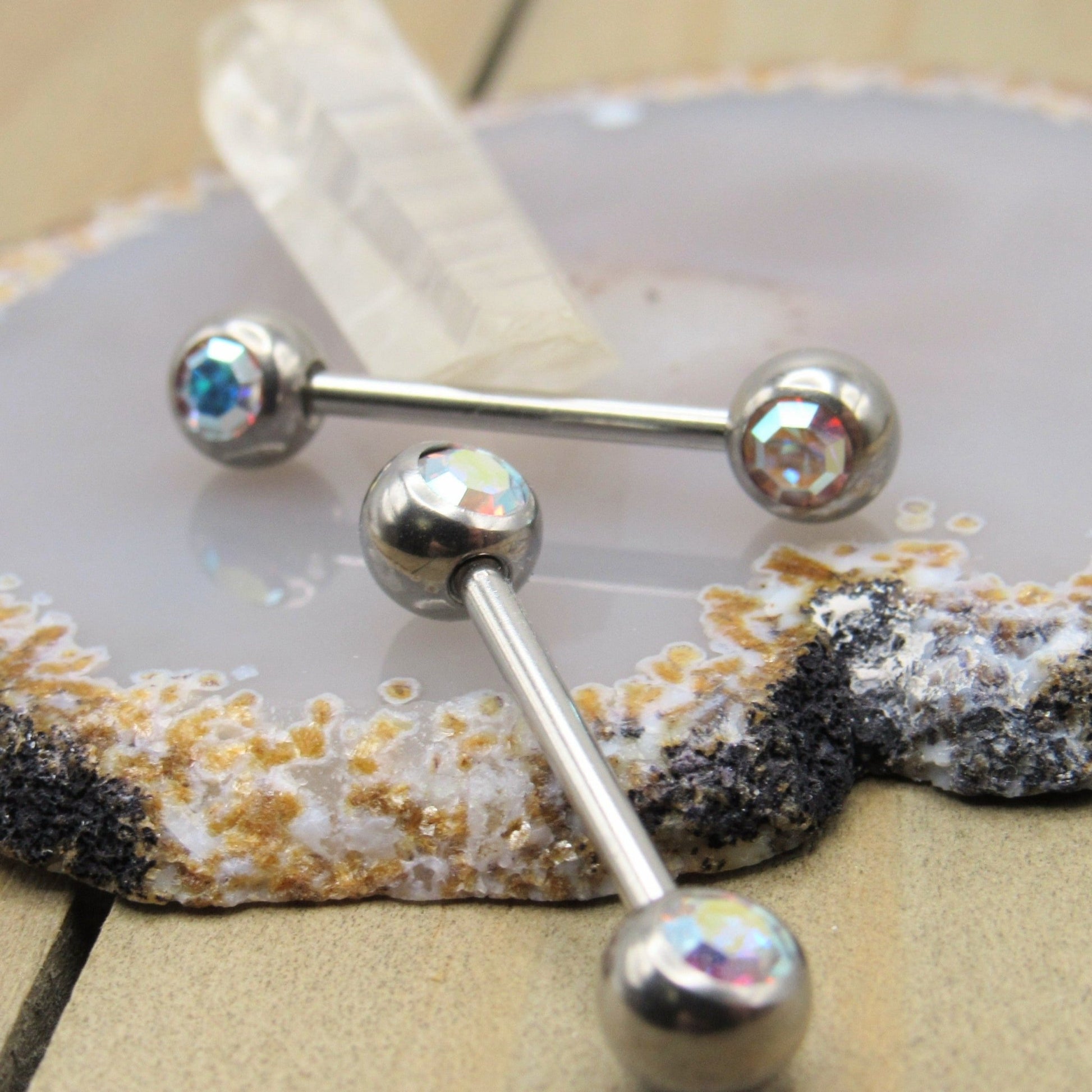 Silver nipple piercing jewelry set 14g 5/8 double ab gemstone forward –  Siren Body Jewelry