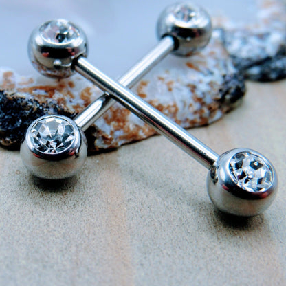 Silver Nipple Piercing Jewelry Set Bezel CZ Gemstones - Siren Body Jewelry