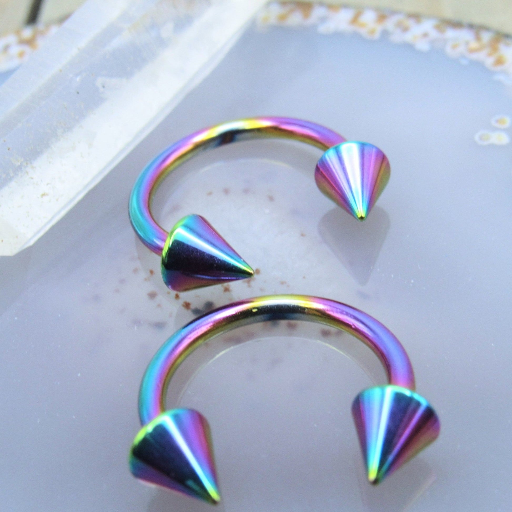Spike horseshoe earring set 14g 1/2" rainbow lip earlobe piercing body jewelry hoops - Siren Body Jewelry