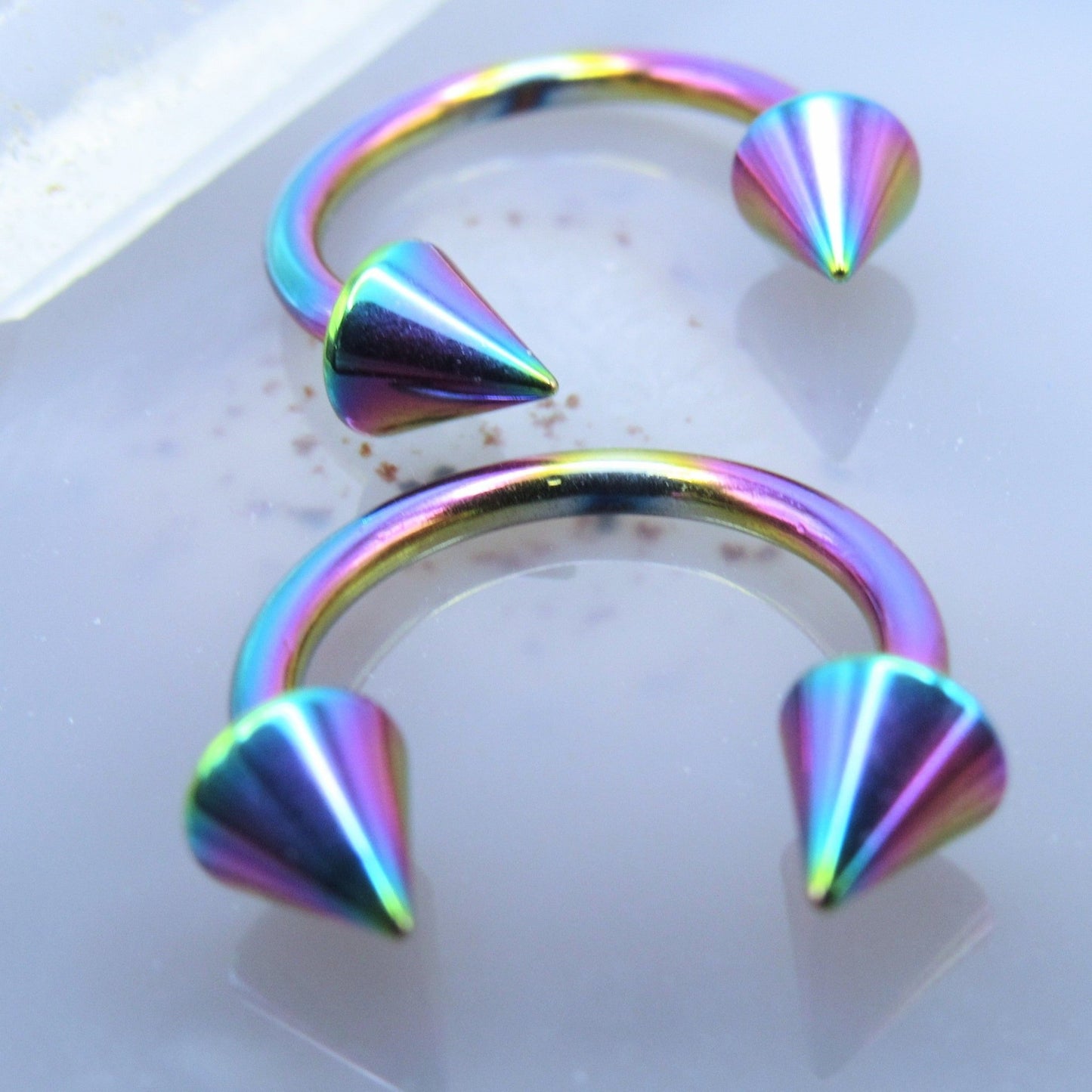 Spike horseshoe earring set 14g 1/2" rainbow lip earlobe piercing body jewelry hoops - Siren Body Jewelry