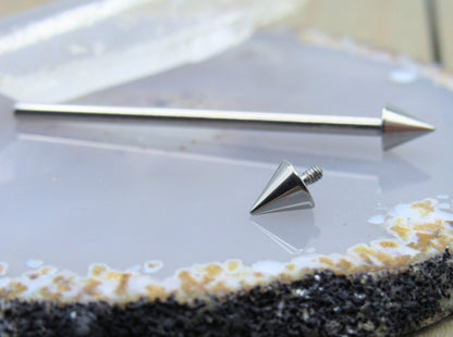 Spike industrial piercing barbell 14g 1 1/4"-1 1/2" internally threaded titanium 4mm spikes - Siren Body Jewelry