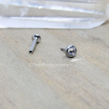 18g threadless gemstone nostril piercing titanium flat back labret stud earring
