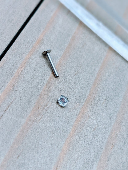 Titanium 3mm Prong Set Premium Gemstone 16g 1/4"-3/8" internally threaded cartilage helix lip piercing labret stud - Siren Body Jewelry