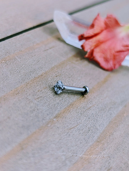 Titanium 3mm Prong Set Premium Gemstone 16g 1/4"-3/8" internally threaded cartilage helix lip piercing labret stud - Siren Body Jewelry