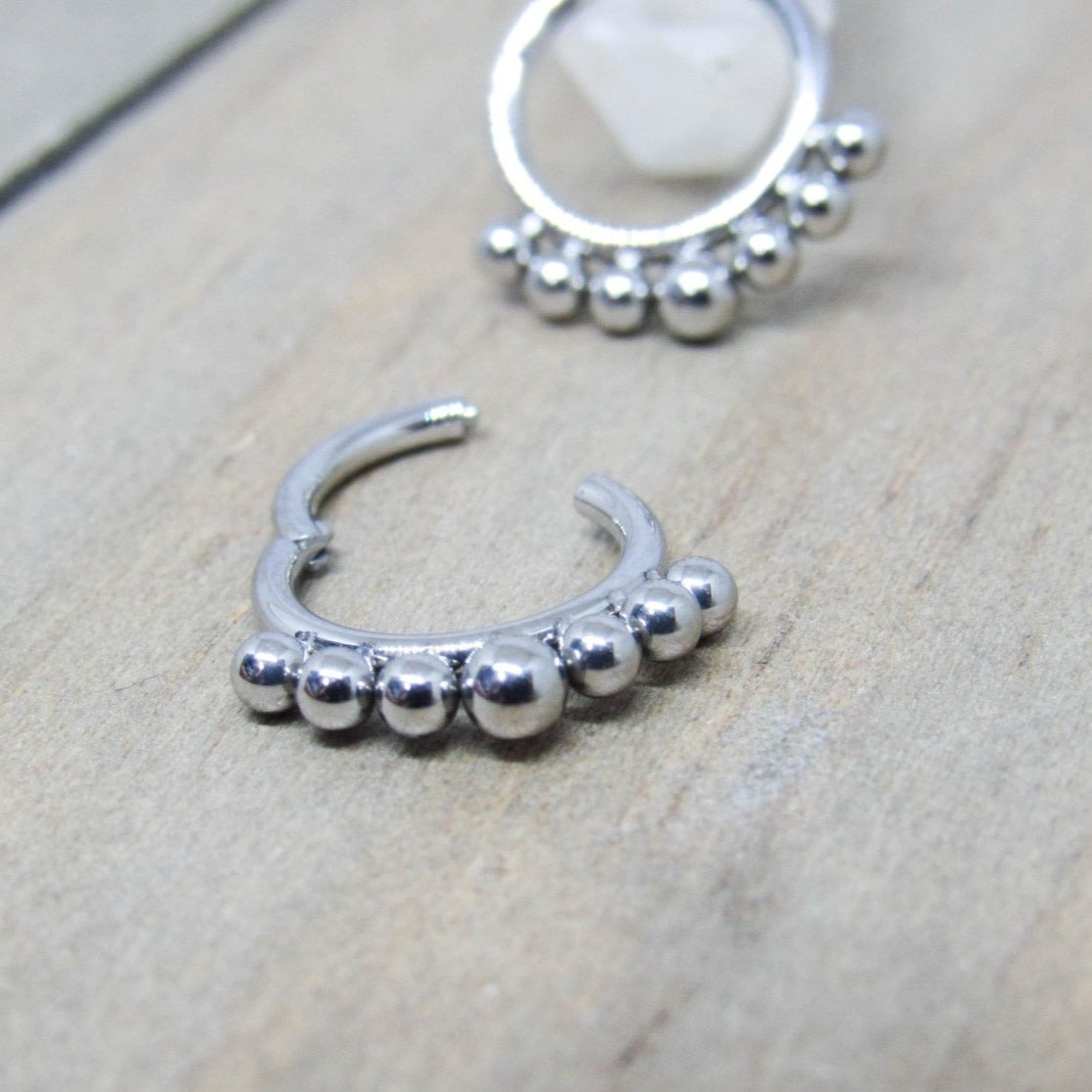 Titanium beaded hinged seam ring clicker septum daith earlobe hoop hypoallergenic - SirenBodyJewelry