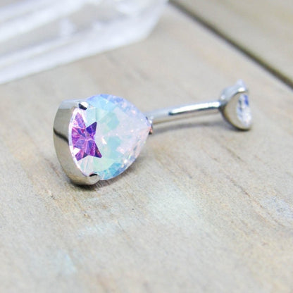 Titanium belly ring 14g 3/8" pear aurora borealis gemstone internally threaded hypoallergenic pick your anodized color - SirenBodyJewelry