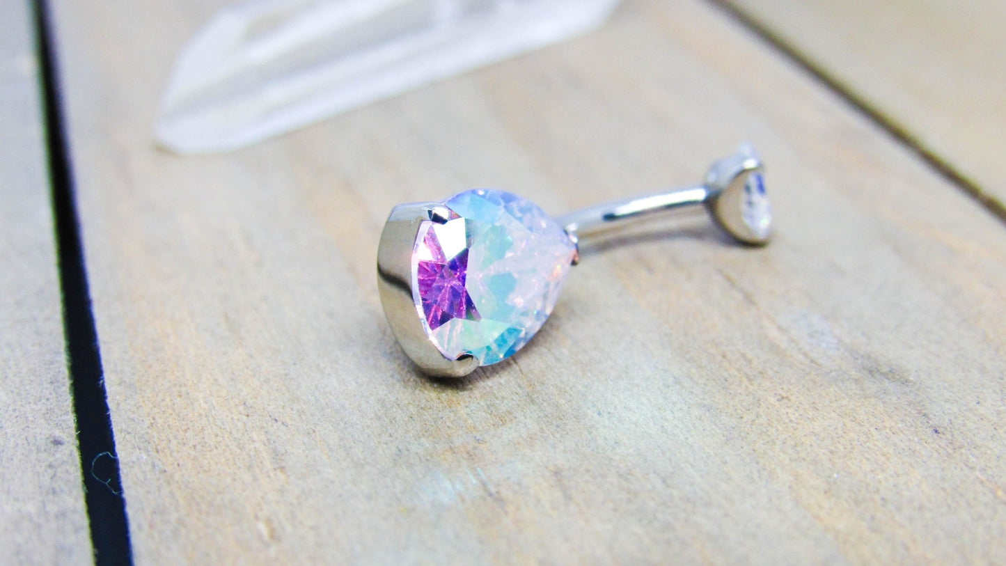Titanium belly ring 14g 3/8" pear aurora borealis gemstone internally threaded hypoallergenic pick your anodized color - SirenBodyJewelry
