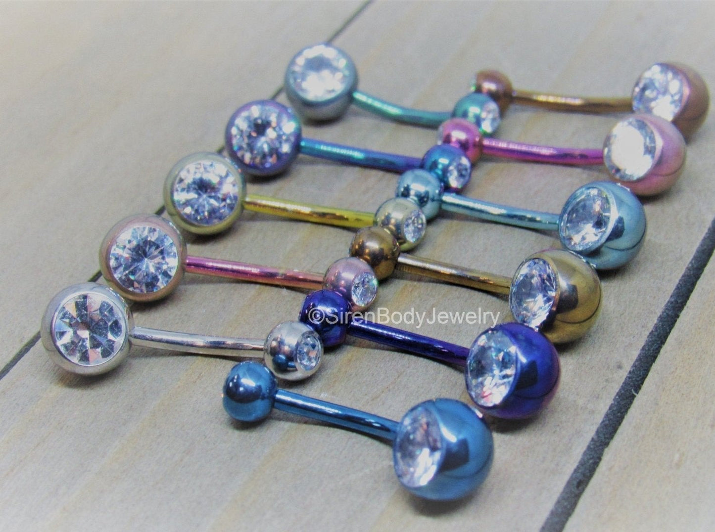 14g 7/16" clear cz gemstone titanium belly button piercing rings