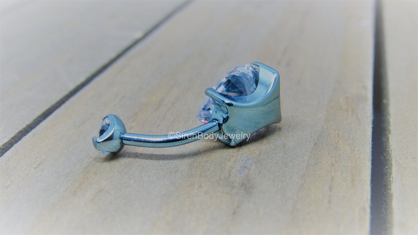 14g titanium ice blue navel piercing jewelry clear pear shaped gemstone