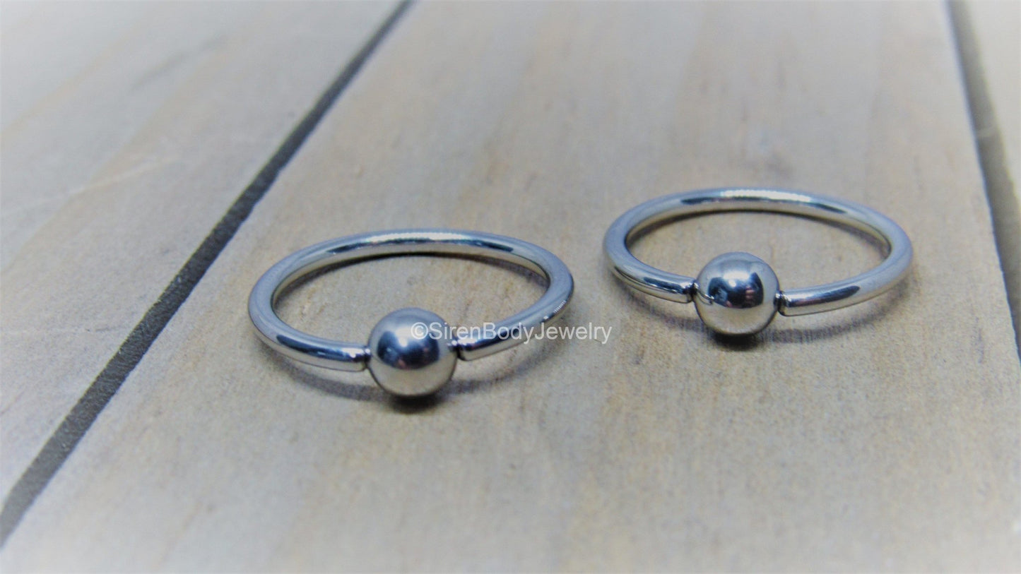 Titanium captive bead rings 14g nipple piercing hoops hypoallergenic 1/2" diameter pair - SirenBodyJewelry