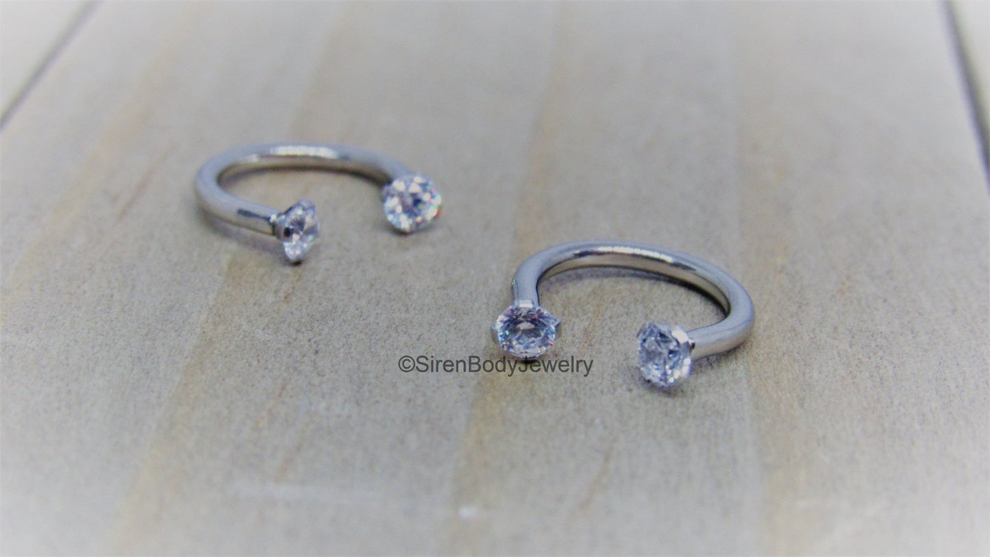 Titanium circular barbell 3mm CZ gemstones septum ring daith hoop 16g 5/16" or 3/8" - SirenBodyJewelry