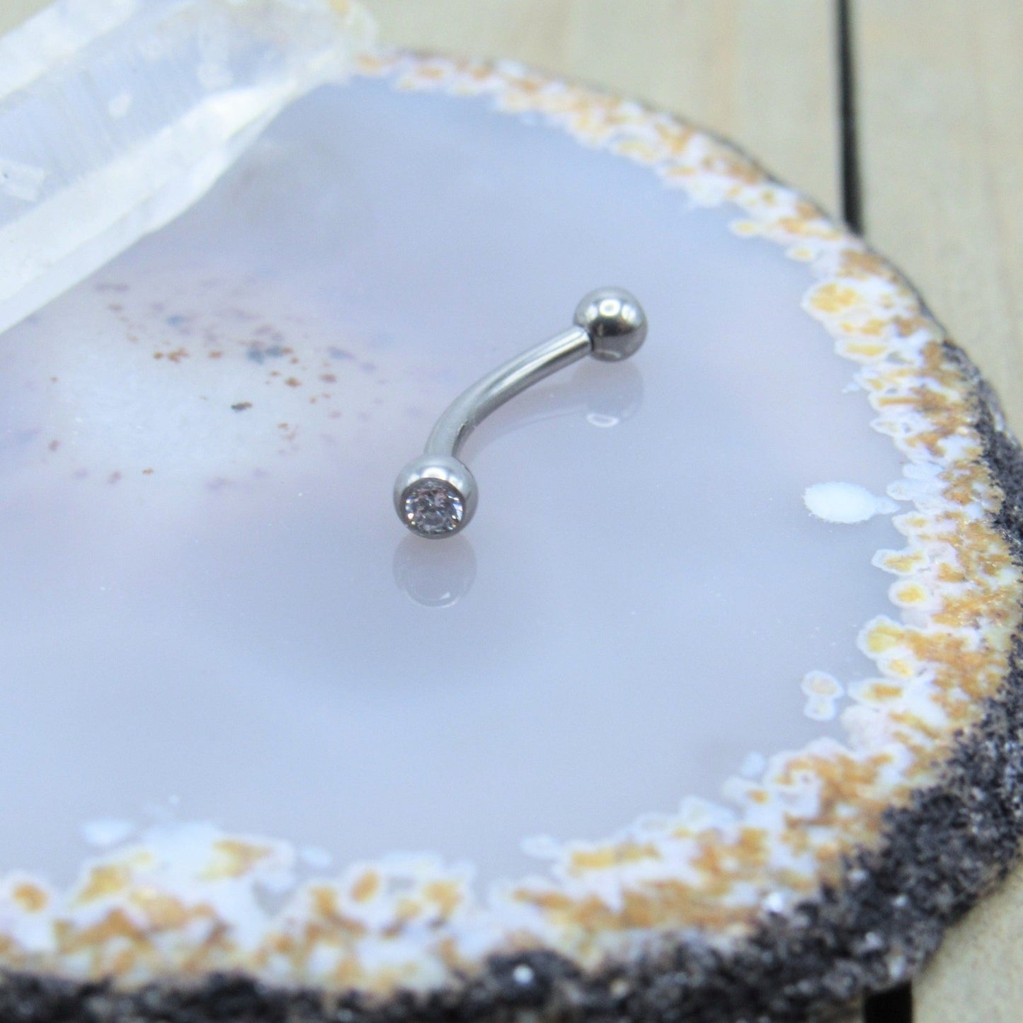 Titanium curved barbell 16g 7/16" internally threaded double cz gemstone ball titanium piercing earring - Siren Body Jewelry
