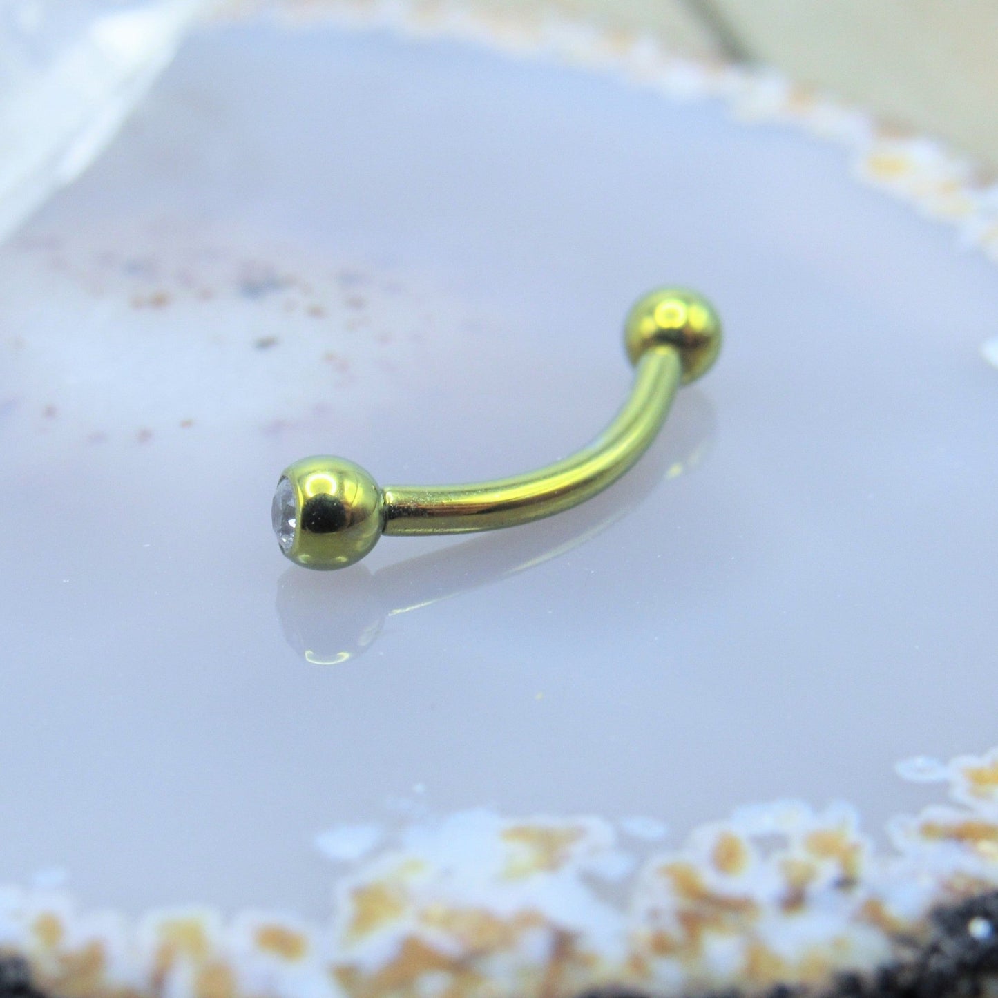 Titanium curved barbell 16g 7/16" internally threaded double cz gemstone ball titanium piercing earring - Siren Body Jewelry