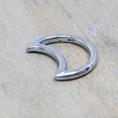 titanium moon daith piercing hinged segment ring 18g high polish silver
