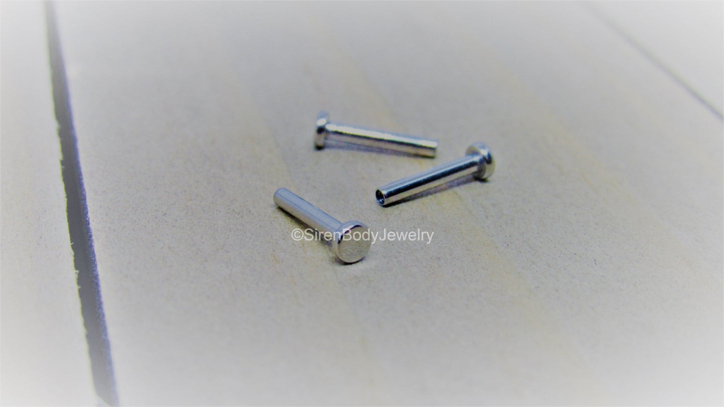 Titanium flat back labret 2.5mm disc back internally threaded 16g 1/4" 5/16" 3/8" - SirenBodyJewelry
