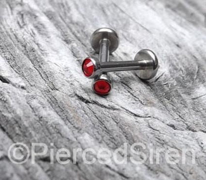 Titanium flat back labret earring 18g-16g internally threaded 2mm Swarovski gemstone pick your length - SirenBodyJewelry