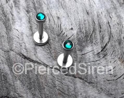 Titanium flat back labret earring 18g-16g internally threaded 2mm Swarovski gemstone pick your length - SirenBodyJewelry