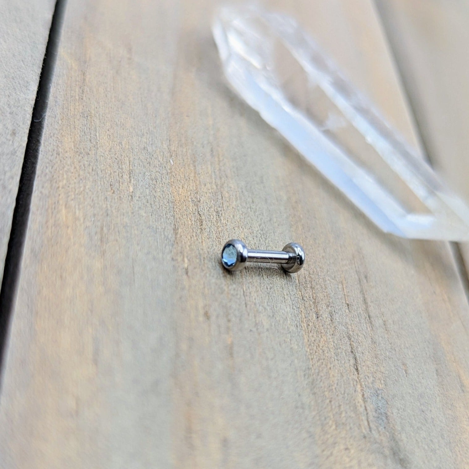 16g aqua gemstone titanium flat back earring stud