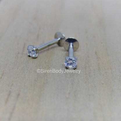 Titanium flat back labret PAIR 16g 1/4" 5/16" hypoallergenic earlobe earring cartilage ear pick your color - SirenBodyJewelry