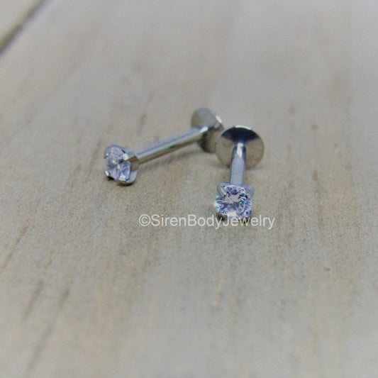 Titanium flat back labret PAIR 16g 1/4" 5/16" hypoallergenic earlobe earring cartilage ear pick your color - SirenBodyJewelry