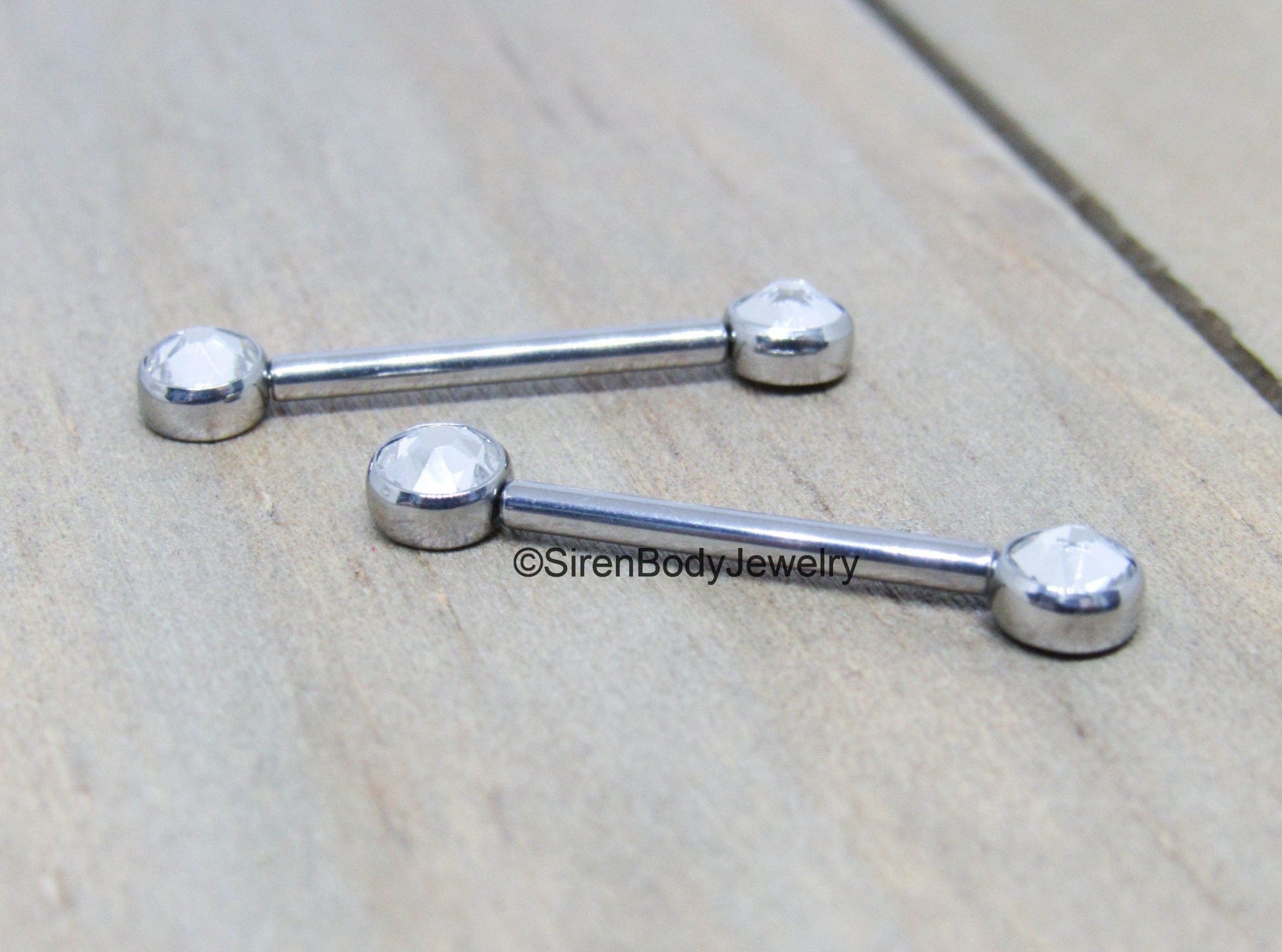 Titanium forward facing gemstone 14g nipple piercing straight barbells threadless 4mm Swarovski gemstone bezel - SirenBodyJewelry