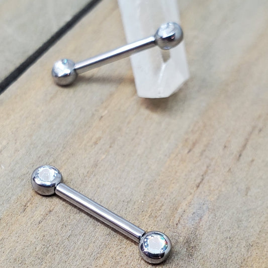 forward facing cz gemstone nipple piercing barbell set titanium