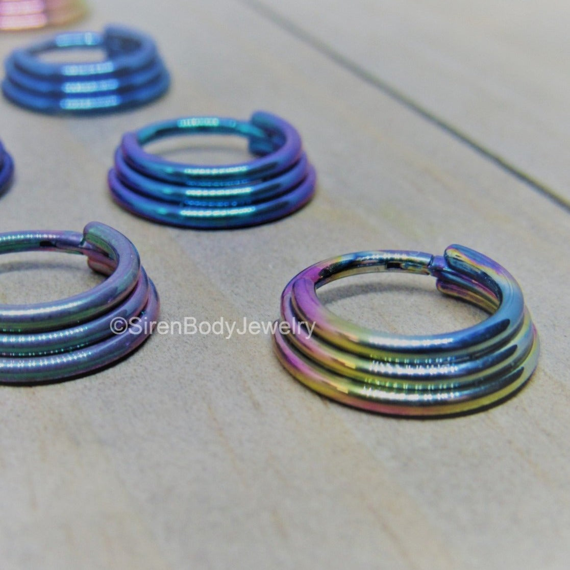 Titanium hinged stacked septum ring 16g daith stack ring clicker triple cartilage hoop 3/8" - SirenBodyJewelry