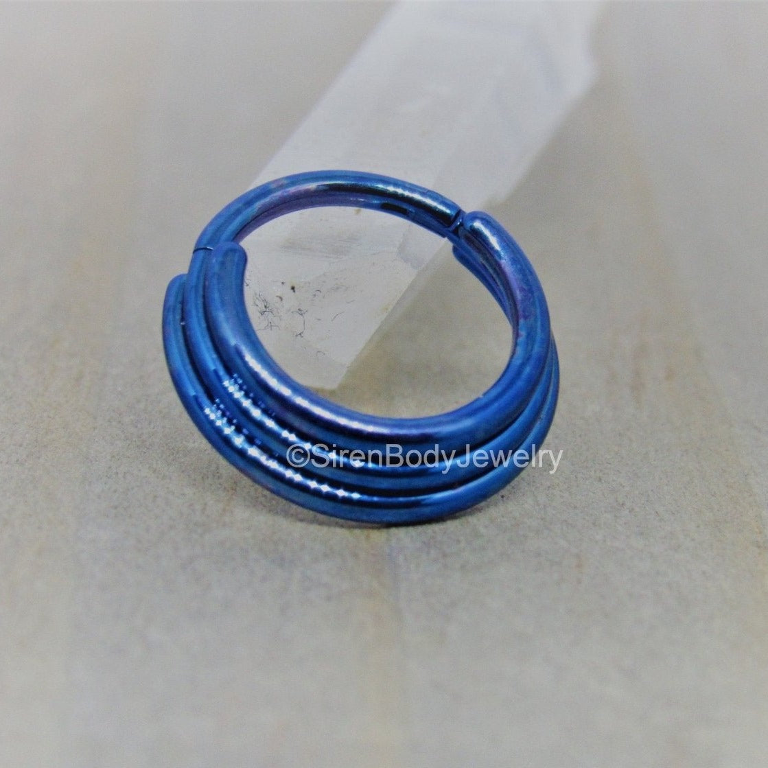 16g titanium triple stack hinged segment ring anodized blue daith septum cartilage hoop earring