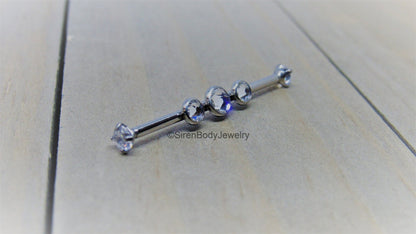 Titanium industrial barbell jewelry 14g custom length scaffold double ear piercing bar 5 gemstones hypoallergenic - SirenBodyJewelry