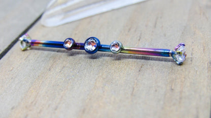 Titanium industrial barbell jewelry 14g custom length scaffold double ear piercing bar 5 gemstones hypoallergenic - SirenBodyJewelry