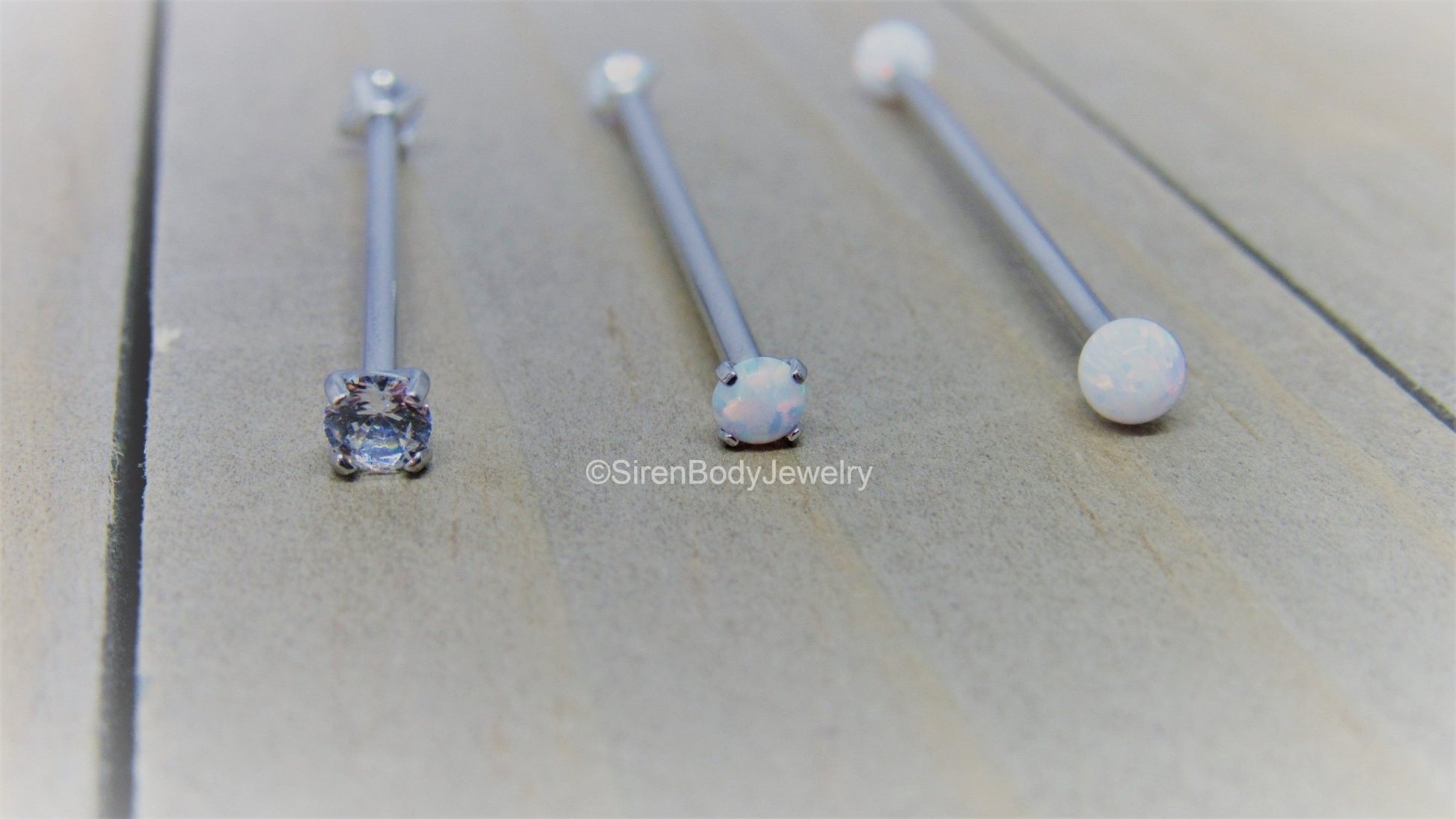 Titanium industrial piercing barbell 14g internally threaded gem or opal pick your version - SirenBodyJewelry