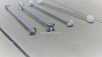 Titanium industrial piercing barbell 14g internally threaded gem or opal pick your version - SirenBodyJewelry