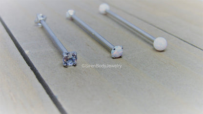 Titanium industrial piercing barbell 14g internally threaded gem or opal pick your version - SirenBodyJewelry