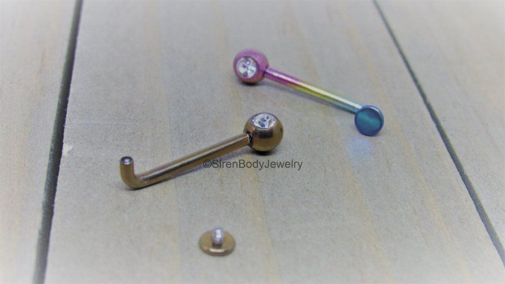 Titanium L barbell 14g 4mm disc gem ends VCH Christina piercing bar hypoallergenic pick your length color - SirenBodyJewelry