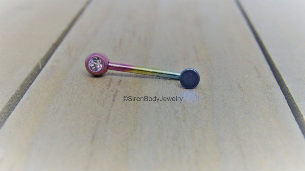 Titanium L barbell 14g 4mm disc gem ends VCH Christina piercing bar hypoallergenic pick your length color - SirenBodyJewelry